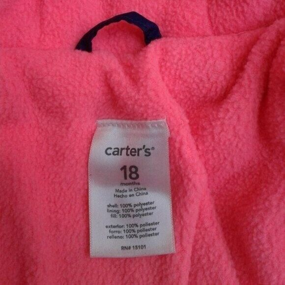 Carter's Puffer Coat Blue with Pink Fleece Lining Hearts Pockets Size 18 Month - Picture 11 of 11